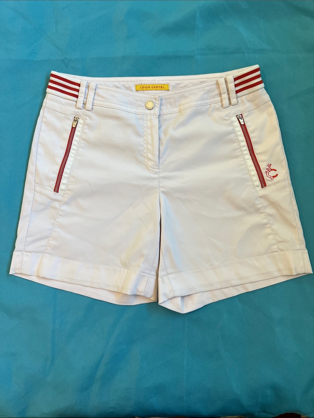 Louis Castel Paris Golf White Sporty Shorts with Red Trim size small